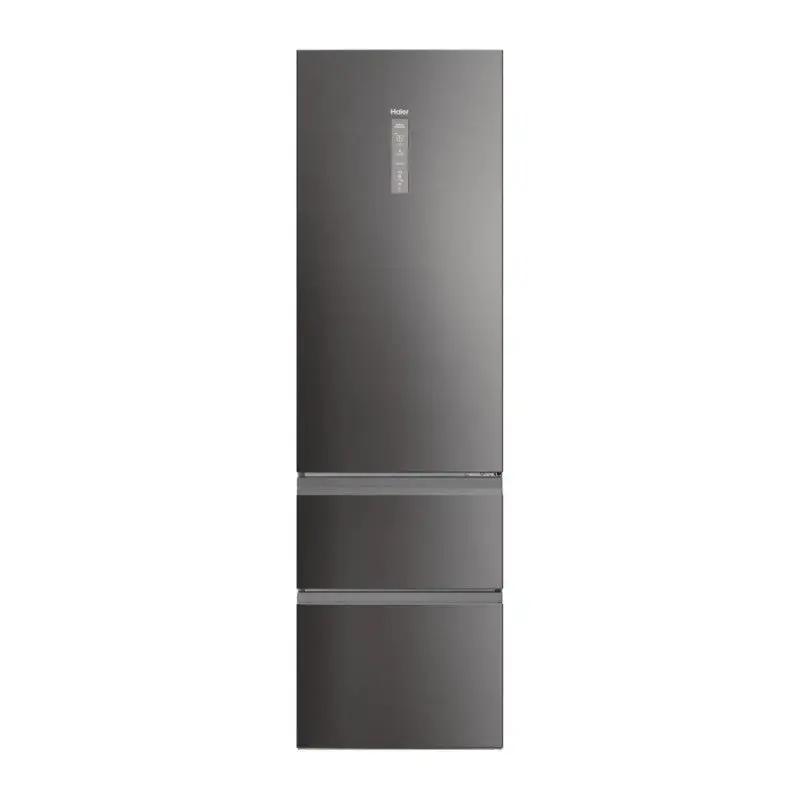 Haier HTW7620CNMP Dunkel Inox 3-Türer Kombi-Kühlschrank, 414L Total No Frost, Smart Home